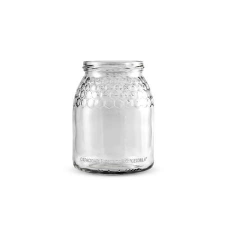 Tarro de vidrio para miel de 1 kg con diseño celdilla estrecha - Apicandi